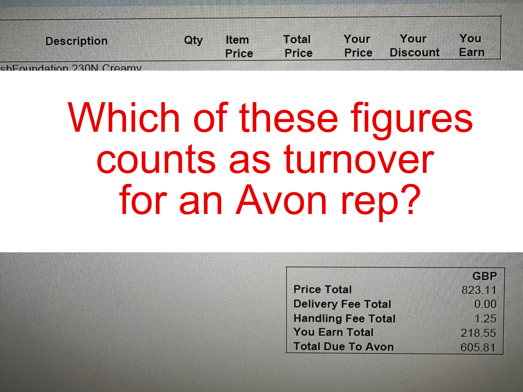 Avon invoice